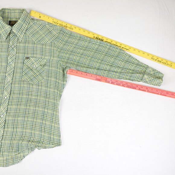 Vintage BAR-M RANCHER Western Pearl Snap Plaid Shirt Men's XL Collared Sawtooth - Picture 9 of 11